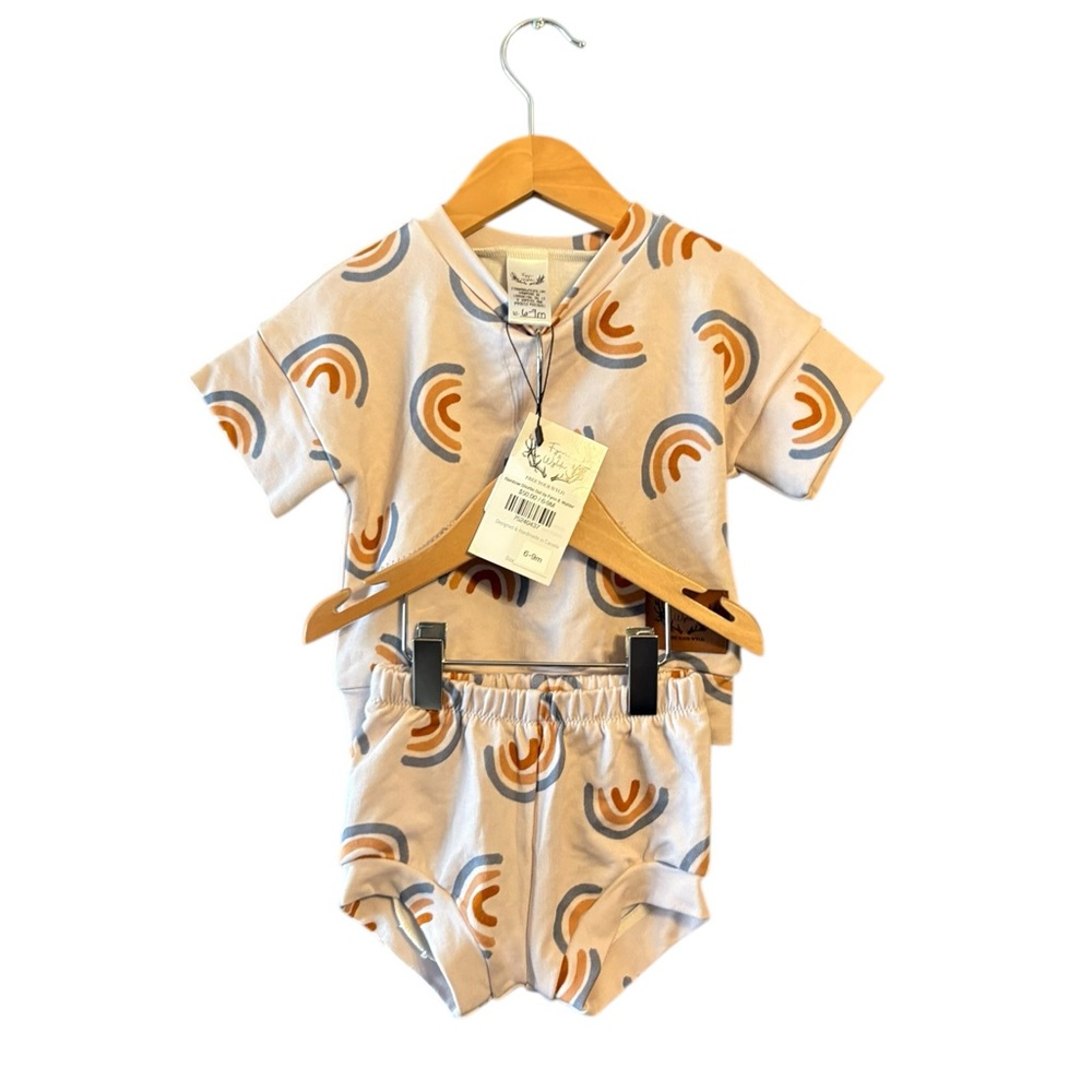 Kids Matching Set in Neutral with Rust & Slate Rainbows -